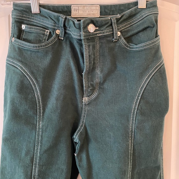 Free People High Rise Foxy Flare Green Denim Pant - Picture 3 of 6